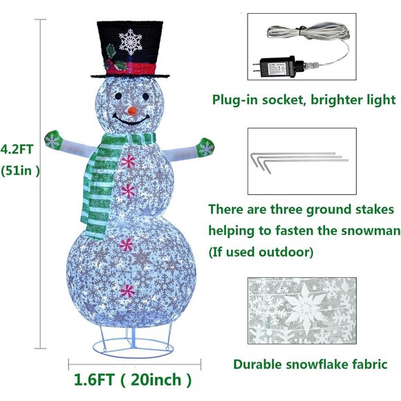 4ft Large Collapsible Outdoor Green Scarf Snowman Christmas Decorations - Picture 2 of 8